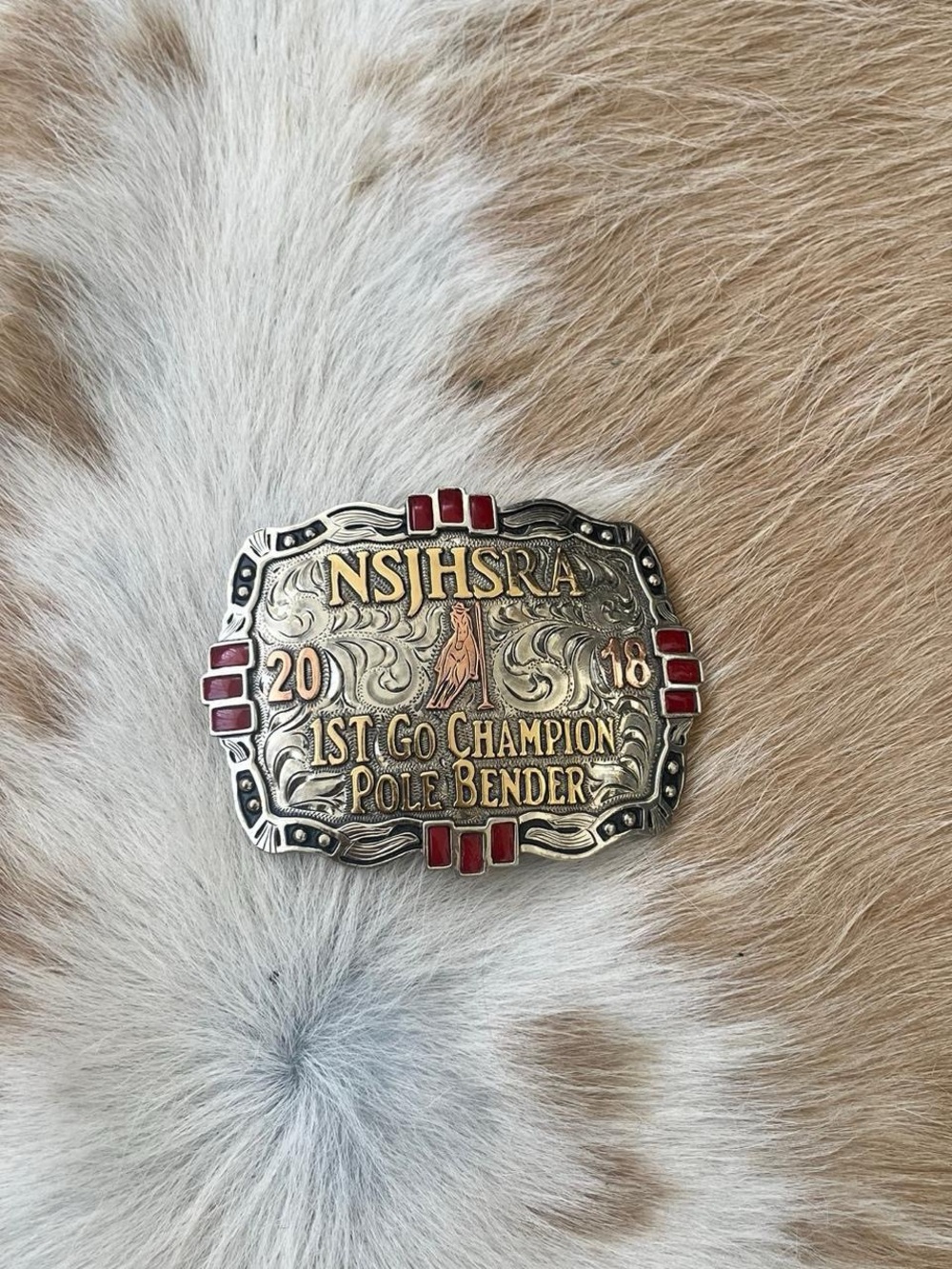 Gold and Silver Champion Belt Buckle - Red Accents